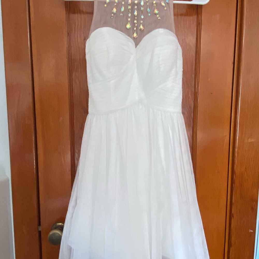 Blondie Nites White Mini Dress with Gold Accents